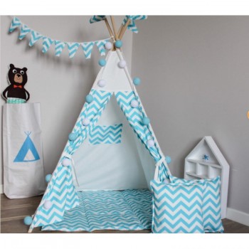 Вигвам Хатка комплект Мятный зигзаг с подушкой