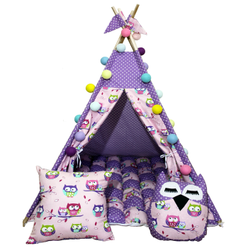 Вігвам Хатка комплект Бонбон Сови фіолетовий з подушками - Малятко Вігвам Хатка комплект Бонбон Сови фіолетовий з подушками - Малятко