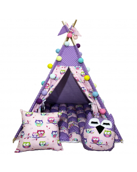 Вигвам Хатка комплект Бонбон Совы фиолетовый с подушками - Малыш