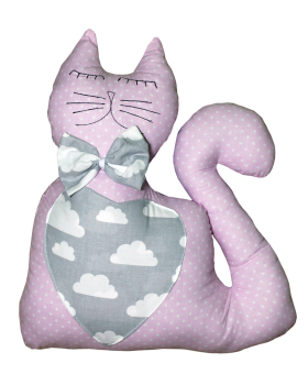 Подушка Хатка Кот розовый с серым