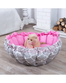 Лежанка для кота и собаки Корзина серая с розовым