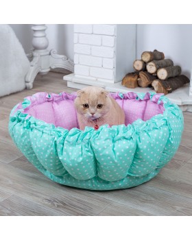 Лежак для кота і собаки Кошик м'ятний з рожевим