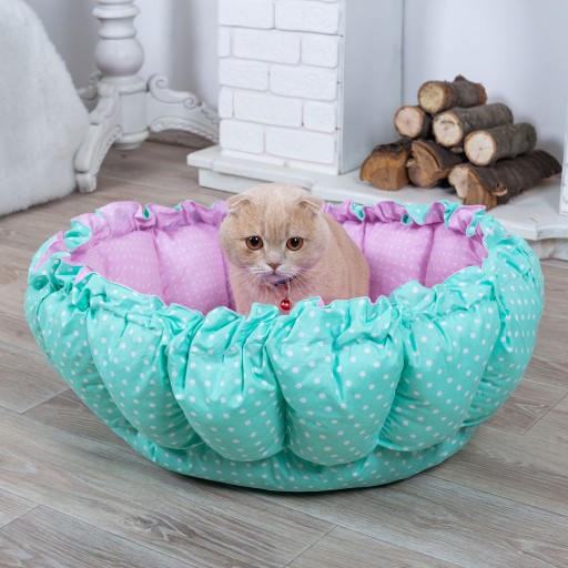 Лежак для кота і собаки Кошик м'ятний з рожевим