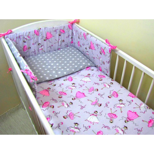 Комплект в кроватку Хатка 11 в 1 Маленькая Принцесса серый с розовым