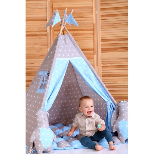 Вигвам Хатка комплект Бонбон Принц Синий с серым с подушками - Малыш