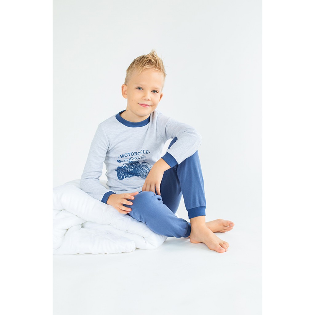 Пижама детская для мальчика Мотоклуб (серый+синий) 122 р.