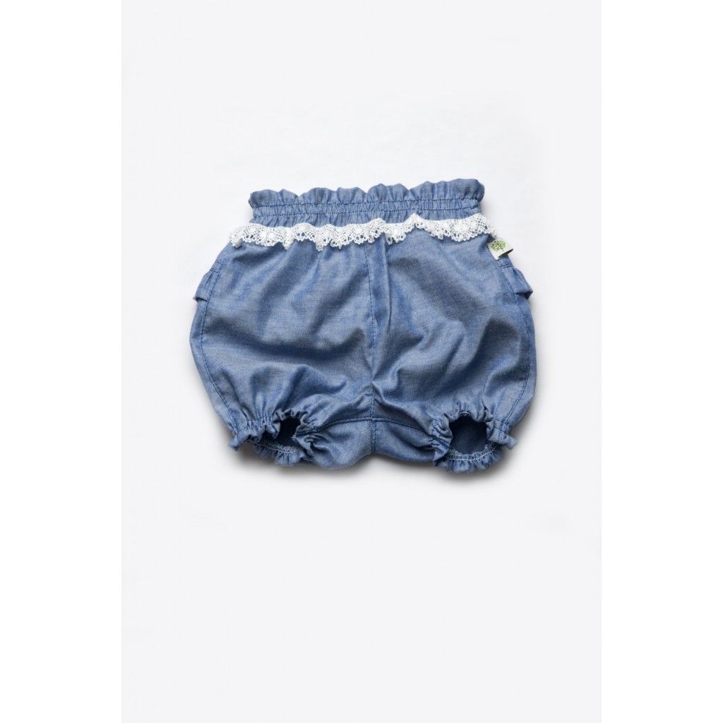 Шорты-панталоны для девочек с кружевом (хлопок деним) 80 р.