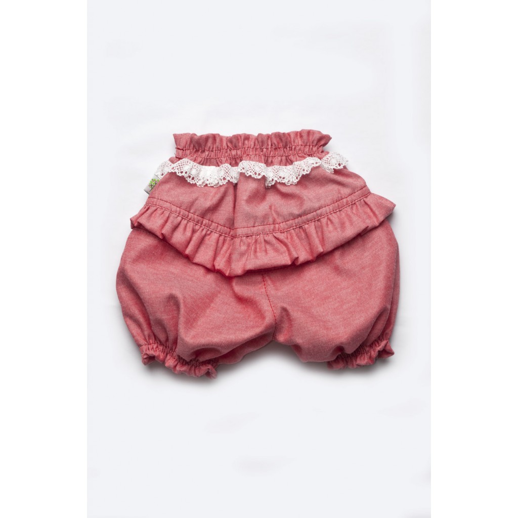 Шорты-панталоны для девочек с кружевом (коралл) 80 р.